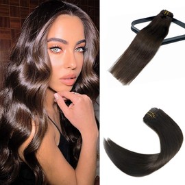 22In 8A Grade Clip In hair Extensions Human Hair Dark Brown Silky Long Straight Human Hair 100% Remy Human Hair Salon Quality 8A Grade For Women 70g7PCS((22In#2)