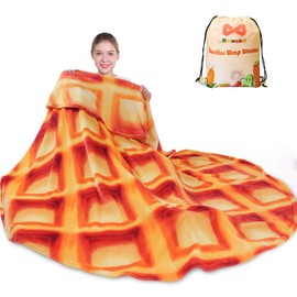 mermaker Waffle Blanket 2.0 Double Sided 80 inches for Adult and Kids, Novelty Realistic Waffle Food Throw Blanket, 285 GSM Soft Flannel Blanket