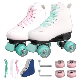 Wiwy Roller Skates for Women and Men, DIY Derby Roller Skates Professional Outdoor Indoor, Adjustable Luminous Wheels and Shoelaces Mix ，Trend Personality（Women's 6.5 / Men's 5.5）