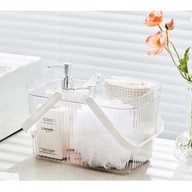 Kamuavni Clear Shower Caddy Basket With Handles, Portable Picnic Basket, Bath Shower Caddy With Drain Holes, Under Sink Grocery Storage Box Transparent 10.46.96.7inch