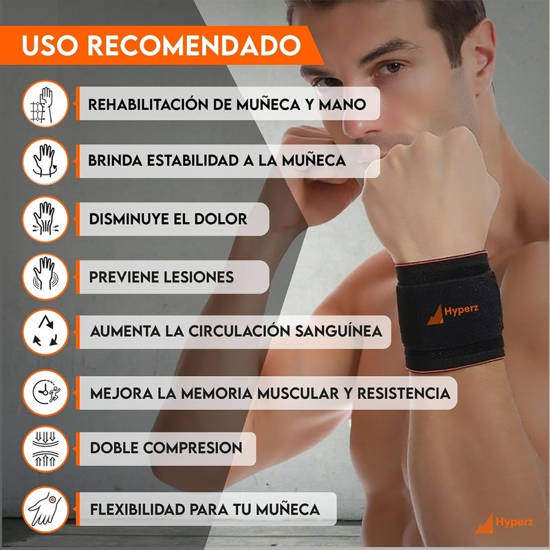 Hyperz - Muñequera Gym Ortopedica Deportivas Soporte Tunel Carpiano Ajustable