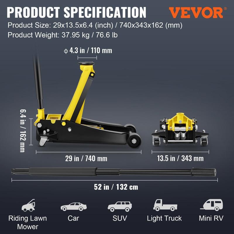 VEVOR Low Profile Floor Jack 4 Ton Heavy Duty Steel