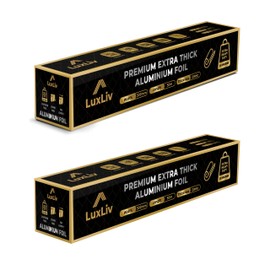 100m - 2 x LuxLiv 50m High Quality Heavy Duty 20 Micron Kitchen Foil Catering Aluminium Tin Foil Roll - 30cm Wide