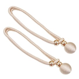 Modixun 2 Pack Decorative Big Ball Curtain Tiebacks, Adjustable Rope Curtain Tie Backs, Simple Weave Curtain Holdbacks Holders for Drape Home Drapery, Beige