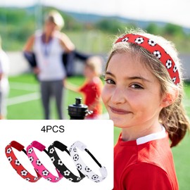 CURASA 4PCS Soccer Headbands for Girls Elastic Sport Headbands for Women Non-slip Football Headband Adjustable Hair Bands for Kids Athletic Sports Hair Accessories for Girls Boys Teens