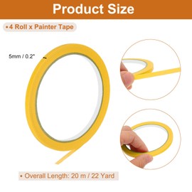 PATIKIL Masking Tape 0.2 Inch Wide, 4 Roll 22 Yard Painters Tape Bulk No Residue Craft Tape for Wall Painting Labeling Car Painting Home DIY Flower Crafts Decoration, Yellow