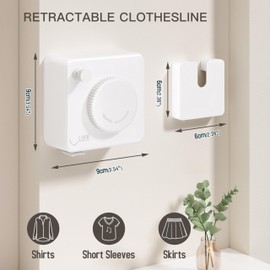 Retractable Clothesline Indoor Outdoor，Clothes Line Retracting Indoor，Retractable Clothes Line Wall Mounted Drying Rack Clothing Line，Laundry Line with Stainless Steel Line-15.1 Feets（White）