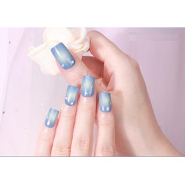 Winning Smile Semi Cured Gel Nail Strips, UV Free Nail Polish Strips, Salon Class, Long Lasting, Easy Apply & Remove, Includes 22 Strips, 1 Prep Pad, 1 Nail File & 1 Wooden Stick (Gradient Blue)