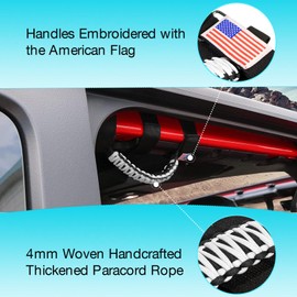 Gaizon 4 Pack Grab Handles Roll Bar Paracord Handgrip Handles with America Flag Pattern Replacement for Jeep Wrangler YJ TJ JK JL,Gladiator JT 1955-2022(White)
