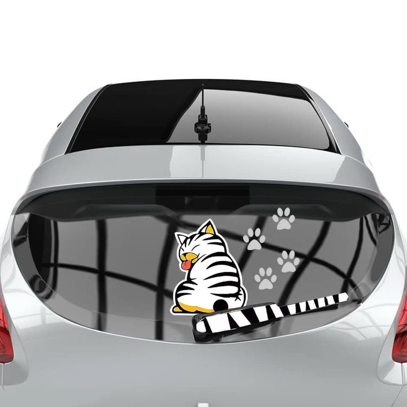 EQLEF® Cartoon Funny Cat Moving Tail Stickers Reflective Car Window