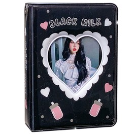 SZHTSWU 3 Inch Mini Photo Albums 40 Pockets, Kpop Photocard Holder Book Small Photocard Binder Photo Card Binder Love Heart Hollow Picture Album for Photo Cards Picture (Black)