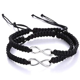 COLORFUL BLING Lucky 8 Infinity Couple Bracelet Braided Leather Rope Bangle Wrist Adjustable Chain Fit 7-9 Inch for Lover Friendship -Style 1