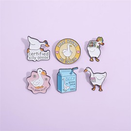 6Pcs Cute Goose Letter Lapel Pin Funny Words Animal Enamel Pin Set Duck Juice Box Brooches Badge Clothes Backpack Decoration For Kids Men Women