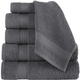 REGAL RUBY, 6 Piece Towel Set, 2 Bath Towels 2 Hand Towels 2 Washcloths, Soft and Absorbent, 100% Turkish Cotton Towels for Bathroom Shower Towel, Bath Linen Set Grey