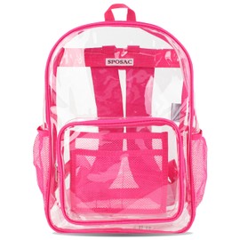 Sposac Medium Clear Backpack for Women and Kids. See Thru Plastic PVC Bookbag, Pink, One Size