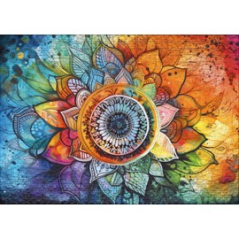 Ulmer Puzzleschmiede - 1000 Piece Puzzle Rainbow Mandala - Colourful Mandala Motif - Comparatively Simple Mandala Puzzle Thanks to High Variety of Shapes and Colours - Quality Made in Germany