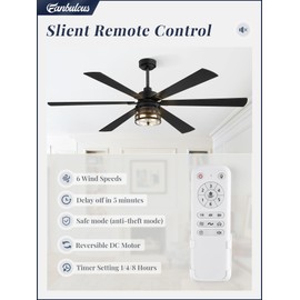 Fanbulous 65" Farmhouse Ceiling Fans with Lights and Remote,Industrial Large Ceiling Fan with 6-Speed Reversible DC Motor and 6 Dual Finish Blades,Black Ceiling Fan with Light for Living bedroom Patio