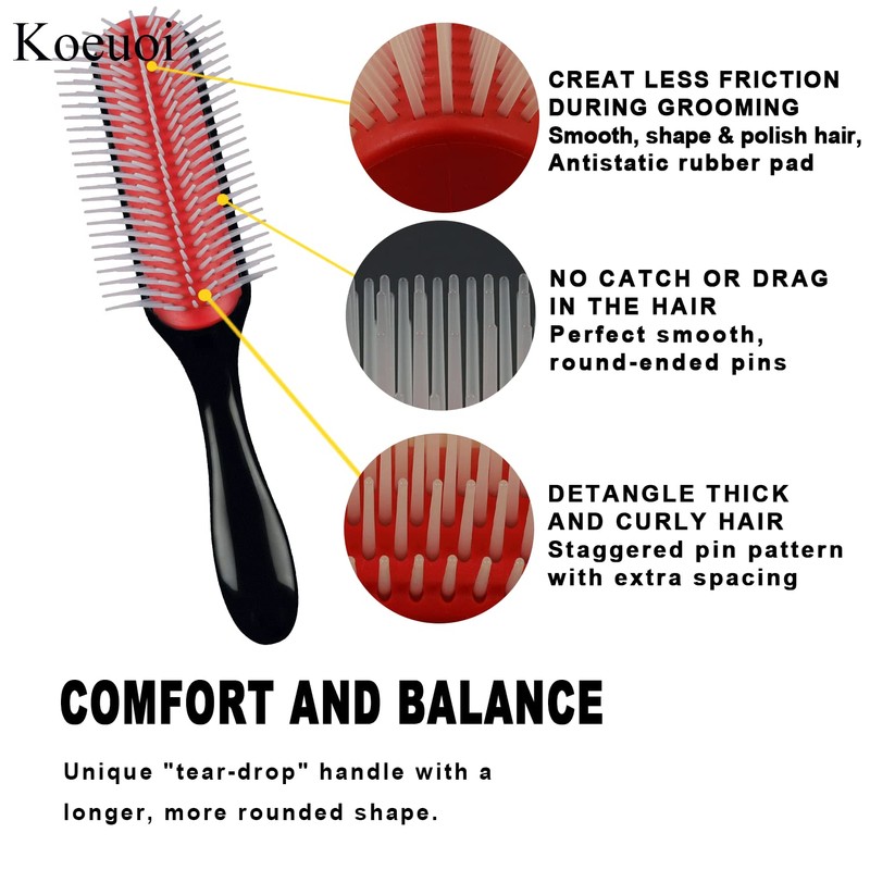 Koeuoi Classic Styling Curly Hair Brush. 9 Row Black Brush