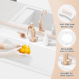 Mvdepodam Faucet Mat for Kitchen Sink, Super Absorbent Diatomite Fast Drying Stone, Sink Splash Guard and Bathroom Stone Tray, Stone Drying Mat for Counter (Light Grey, 23.7" x 4")