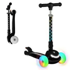 3-Wheel Light-Up Kids Scooter,Lights on Stem & Front Wheels, 20 Different Light Patterns,Three Adjustable Heights,Lean to Steer, Folding Scooter for Ages 3-12