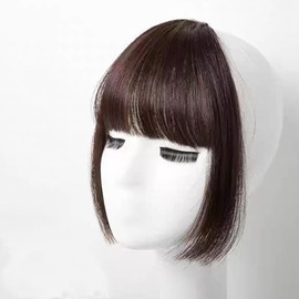 Bangs Hair Clip in Bangs Synthetic Hair Extensions French Bangs Clip for Women with Temples Bangs Fringe Hair (dark brown)