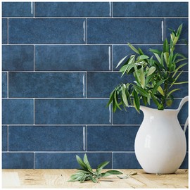 ROOMOSA 10 PCS Peel and Stick Kitchen Backsplash, 3"x 9" Subway Tile Self-Adhesive Mosaic Sheet, Thicker PVC Wall Tile Stickers for Home Décor (Dark Blue)