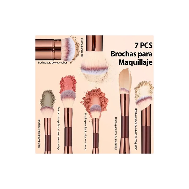 Set 7 Brochas Maquillaje Profesional Alto Nivel Color Marrón
