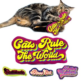 PURR PARADE Cats with Cattitude Silvervine Catnip Toy for Indoor Cats, Refillable, Machine Washable, Eco-Friendly, Kicker Toy for Cats (Cats Rule The World)