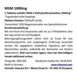 MSM - Methylsulfonylmethane - 270 Tablets - 2000 mg Daily Serving (= 2 Tablets) - 99.9% Purity - Laboratory Tested - Made in Germany - High Dose