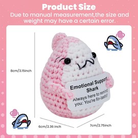 Emotional Support, Positive Crochet Shark Gift, Shark Cuddly Toy, Crochet Emotional Support Animal, Unique Birthday Gift for Shark Lovers, Friends, Women and Men (Pink)