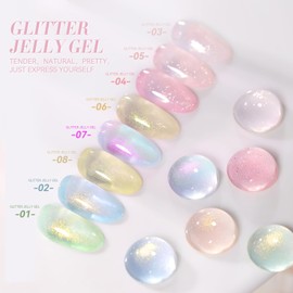 Born Pretty Jelly Gel Nail Polish Jelly Glitter Pink Gel Polish Holographic Shimmer Pink Natural Translucent Soak Off Hema-Free Gel Polish Nail Art DIY 15ML