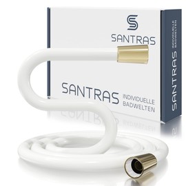 SANTRAS® Premium Shower Hose White/Gold 2.00 m with Flow Limiter - Particularly Flexible Shower Hose Made of Easy Clean Material Made in Germany