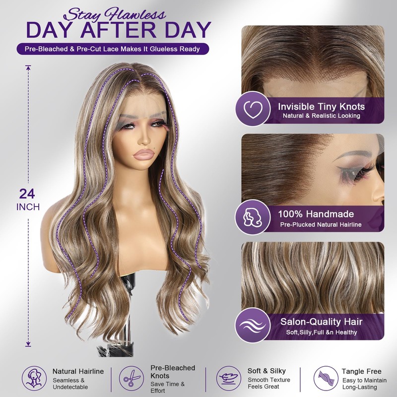 Ash Brown Body Wavy Glueless 13×4 Synthetic Lace Front Wig