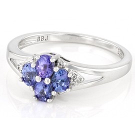 JTV Blue Tanzanite Platinum Plated Sterling Silver Ring - Tanzanite Rings for Women - Birthstone Jewelry - December Birthstone Rings - Platinum Plated Sterling Silver - Classic Silver Rings for Women