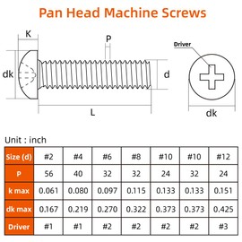1/4-20 x 1-1/4" (1/2" to 2" Available) Pan Head Machine Screws, Full Thread, 304 Stainless Steel 18-8, Black Oxide, 25 PCS