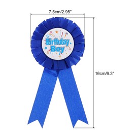 PATIKIL Birthday Tinplate Badge, Satin Fabric Birthday Award Ribbon Happy Birthday Men Brooch for Party Decoration, Blue