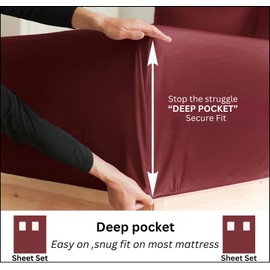 Cotton Bed Sheets 4 Piece Set 400 Thread Count 100% Extra Long Staple Luxurious & Hypoallergenic Bedding Hotel & Home Collection Deep Pocket 10-18 inches (Short Queen, Burgundy Solid)