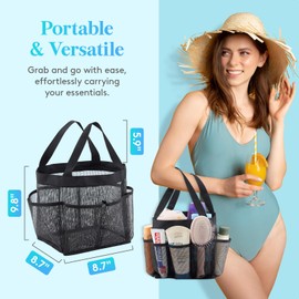 Lifewit Mesh Shower Caddy Freestanding Portable Shower Tote Bag for College Dorm, Bathroom, Gym, Travel, Quick Dry Hanging Shower Organizer with 7 Storage Pockets for Toiletry Essentials, Large, Black