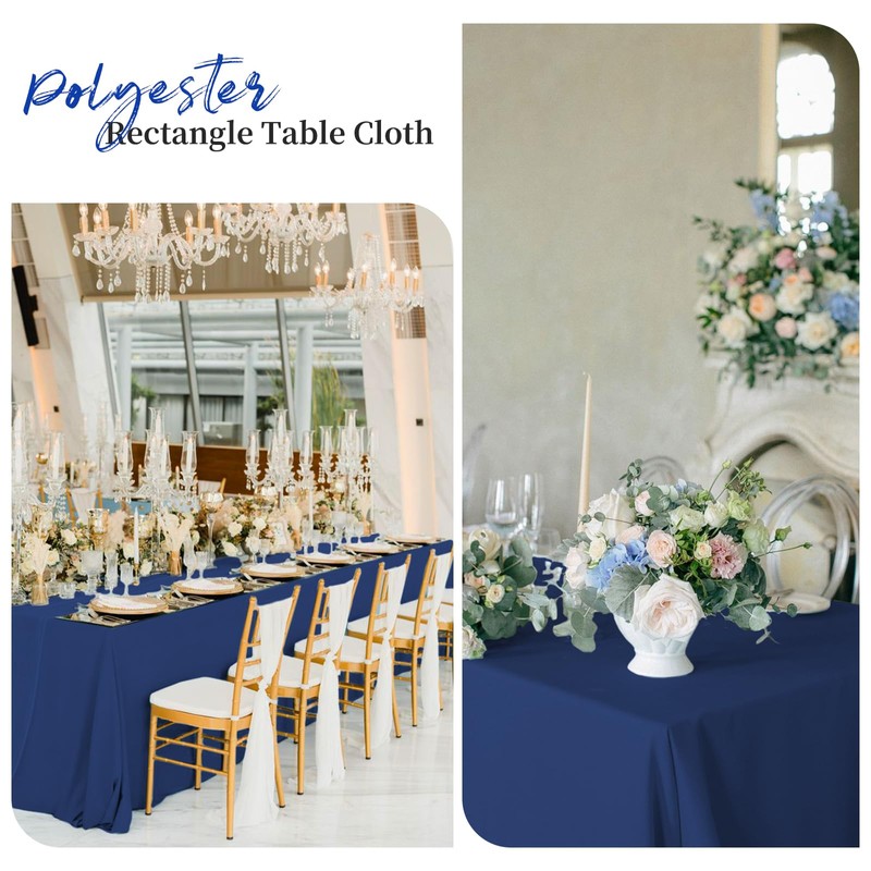Teruntrue 1 Pack Dark Blue Polyester Tablecloth for 8 Ft