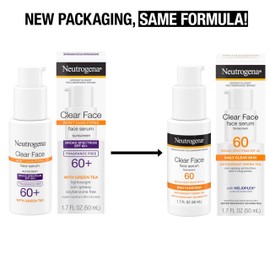 Neutrogena Neutrogena Clear Face Serum Sunscreen with Green Tea, Broad Spectrum SPF 60, Non-Comedogenic Face Sunscreen for Lightweight UVA/UVB Protection, Oxybenzone- & Fragrance-Free, 1.7 fl. oz
