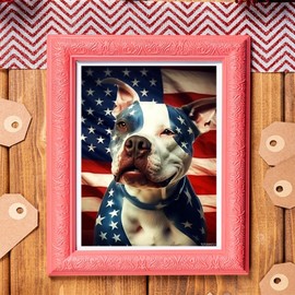 TUTUMAY21 Pitbull Dog with American Flag Diamond Painting Kits Pitbull Dog Diamond Art for Adults, for Home Wall Decor Bedroom Decor or Gifts 12x16 inch