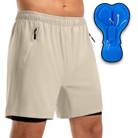 Men's Mountain Bike Shorts 3D Padded Loose-fit Biking Riding Cycling Bicycle Biker Cycle Padding Shorts for Men Zipper Pockets(Light Khaki,L)