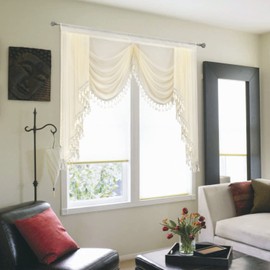 OYRING - Cenefas transparentes para ventana de cocina, cortinas de borlas, cenefas para sala de estar, cortinas de cenefa con bolsillo para barra (blanco, ancho 59 pulgadas)