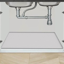 Under Sink Mat for Kitchen Waterproof, 34" x 22" Silicone Under Sink Liner, Up to 3.3 Gallons Liquid, Kitchen Bathroom Cabinet Mat-Fits 36inch Standard Cabinet Under Sink Drip Tray, Light Gray