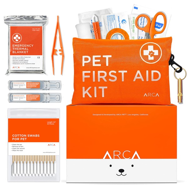 ARCA PET Dog First Aid Kit - Pet Emergency Travel kit for Cat and Dog - Water Resistant High Visibility Reflective First Aid Pouch for Pets for Camping, Hiking, Backpacking, Sports, Hunting