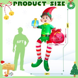 CORALMEE 10FT Christmas Inflatable Outdoor Decoration, Sitting Elf Inflatable Christmas Blow up Yard Decorations with LED Lights, Elf Outdoor Decoration for Garden Lawn Roof