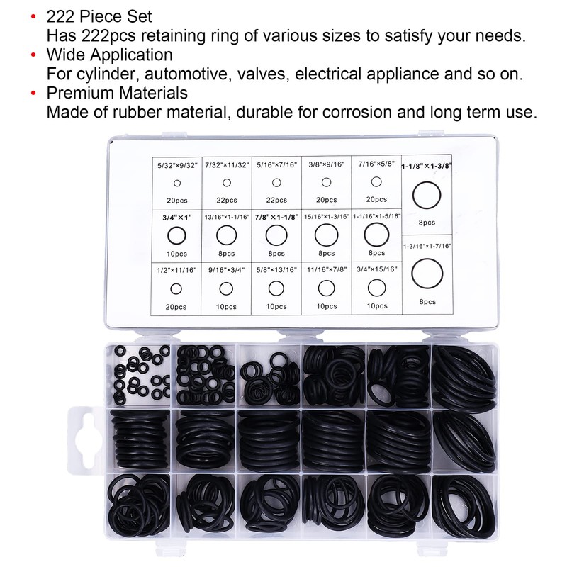 Rubber O Rings, O Ring Kit O Rings Rubber 222Pcs