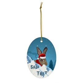 Brown Flemish Giant Rabbit Christmas Ornament 2024 Oval Ceramic - Funny Saying I Saw That Gifts for Rabbit Lovers