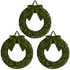 Soaoo 3 Christmas Velvet Wreaths 14" Christmas Wreaths for Front Door Velvet Christmas Wreath Ornament with Bow for Christmas Party Table Fireplaces Porch Walls New Years Home Decor (Olive Green)