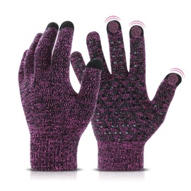Winter Warm Gloves for Men Women, Lightweight Touch Screen Thermal Gloves Winter Anti-slip Grip Gloves, Soft Knit Lining, Elastic Cuff Knit Stretchy Material for Driving Running Typing Purple
